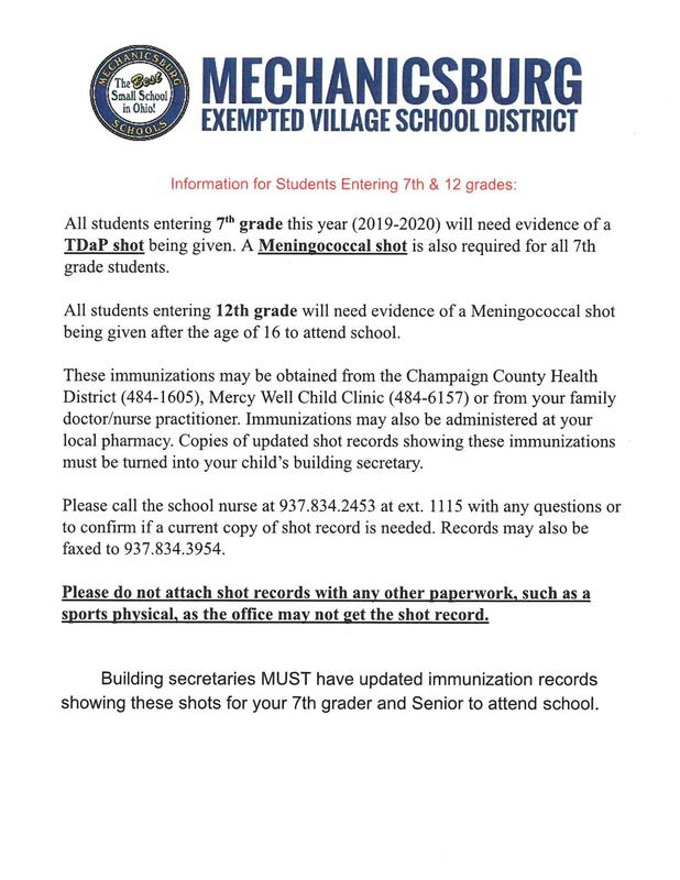 7th & 12th Grade Immunization Requirements Mechanicsburg Middle School